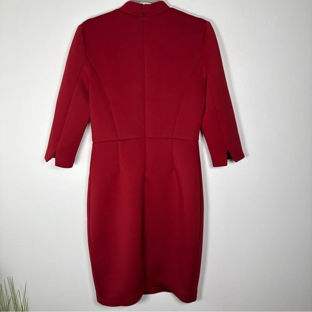 Badgley Mischka Scuba Dress Size 10 Deep Red Lined Workwear Professional - Picture 5 of 12